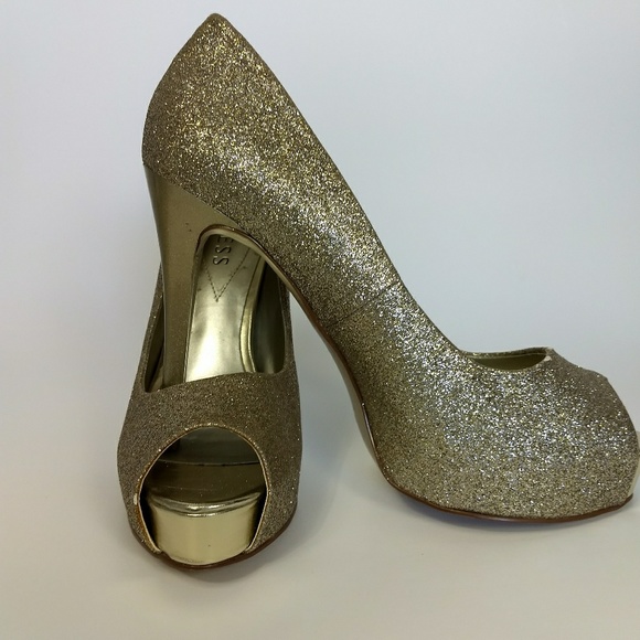 Guess gold glittery platform heels shoes 7 1/2 M - Picture 6 of 6